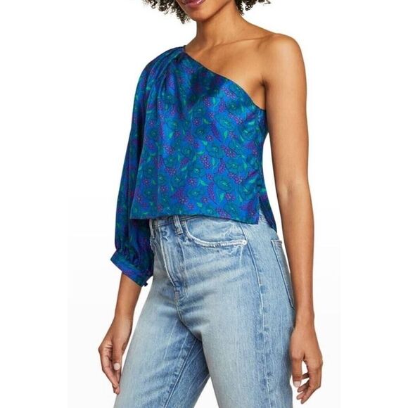 Veronica Beard Lyric 100% Silk Top in Cobalt Multi NWT Size 00 - Picture 1 of 6